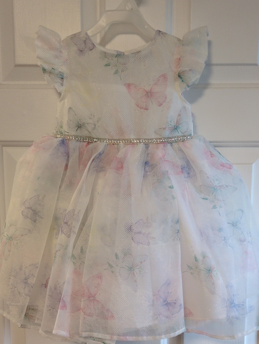 NWT Blueberi Boulevard White Dress With Pastel Butterfly Print Accents